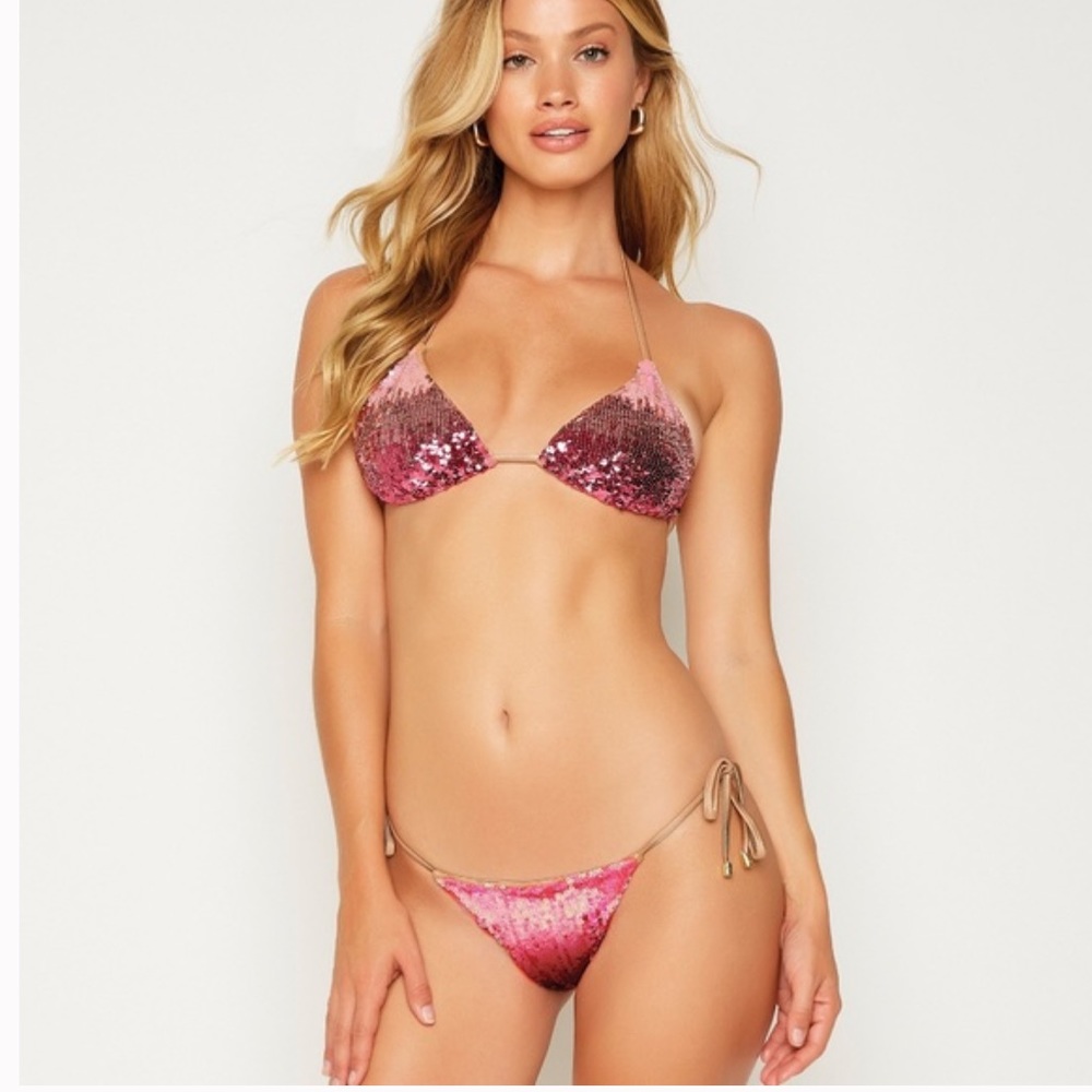 Beach Bunny Swimwear- Ariel Tie Side Bottom - L & M / NEW WITH TAG🏷️ /Shiny Pink
